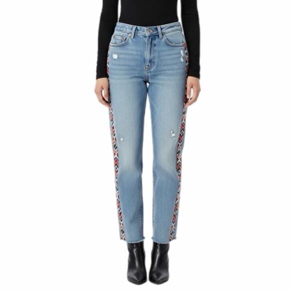 Divided by H&M Denim - H&M Divided Women Slim Mom Jeans 4 Embroidered Distress High Rise Ankle Raw Hem